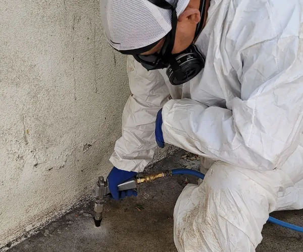 Subterranean Termite Drilling Treatment Drilling concrete slab for subterranean termite treatment using liquid termiticide.