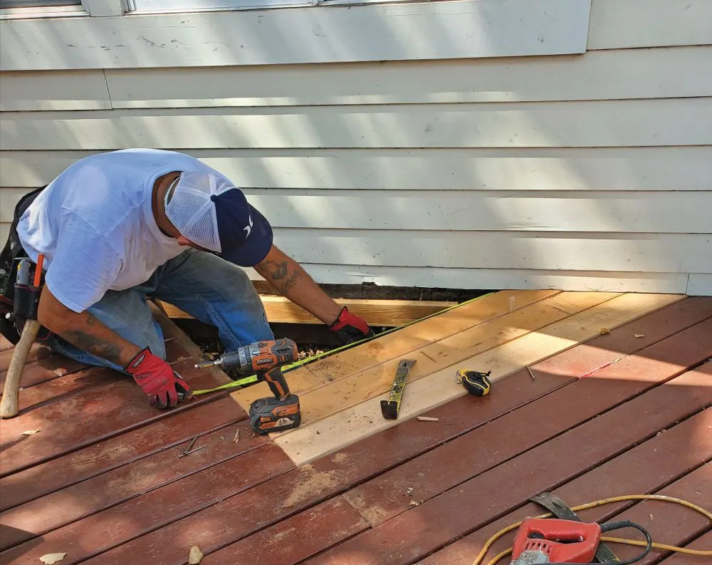 Repairs on a deck of a home