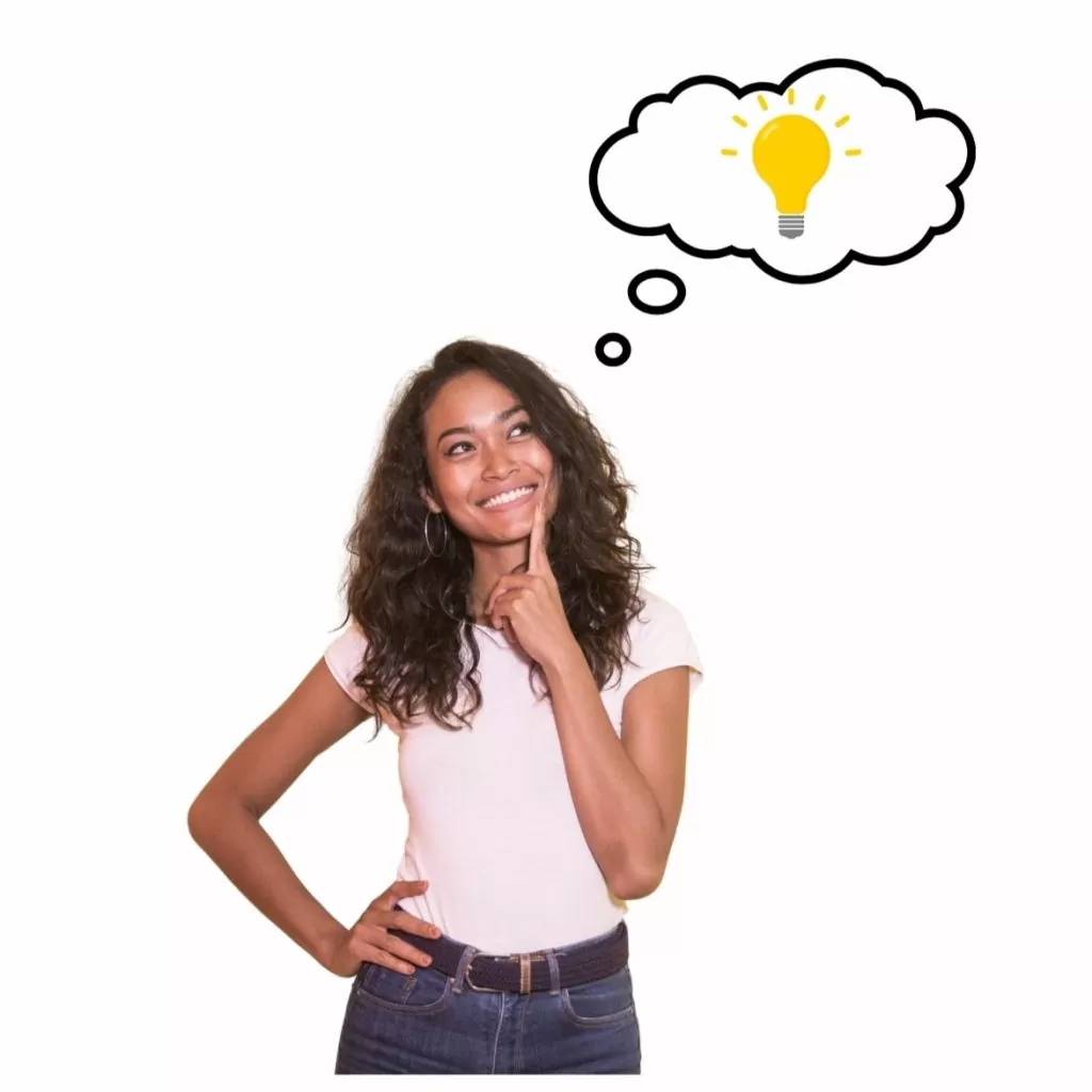 Woman Thinking with a Thinking cloud and lightbulb